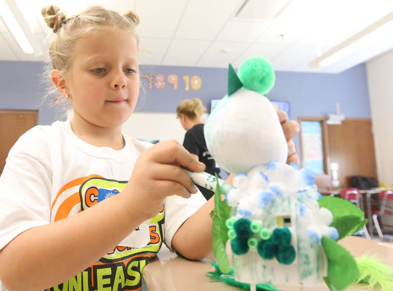 Braylee S.creates a MimicBot during Camp Invention at Central Intermediate School on Thursday, June 15, 2023 in Ottawa. Exploring nature, genetics and adaptive innovation, kids turned a MimicBot into a one-of-a-kind animatronic stuffie.