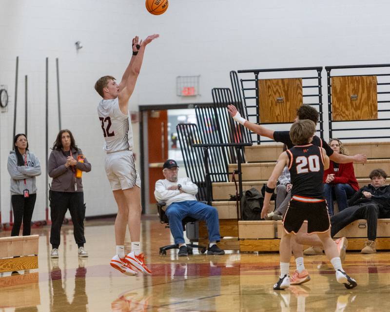 Yorkville's Joey Jakstys shoots a three pointer against Minooka on Thursday, Jan.22,2026 in Yorkville.