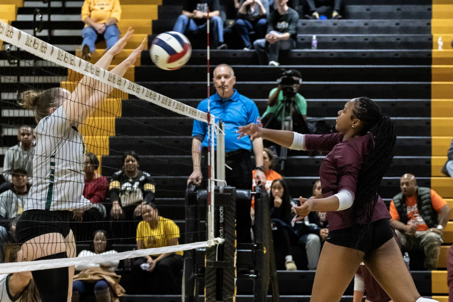 Lockport's Malia Cole makes a nice move during a 4A girls varsity volleyball sectional against Waubonsie Valley at Joliet West on Nov. 4, 2025.
