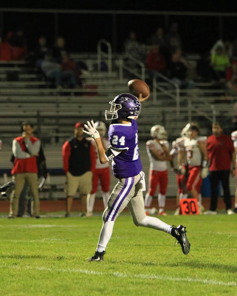 Rochelle's Cohen Haedt (24) throws the ball during Friday's game with Ottawa in Rochelle.