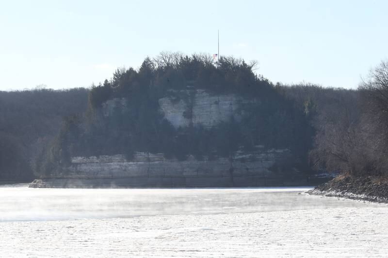 A thin layer of ice glazes on top of the Illinois River on Tuesday, Jan. 21, 2025 at Starved Rock State Park.