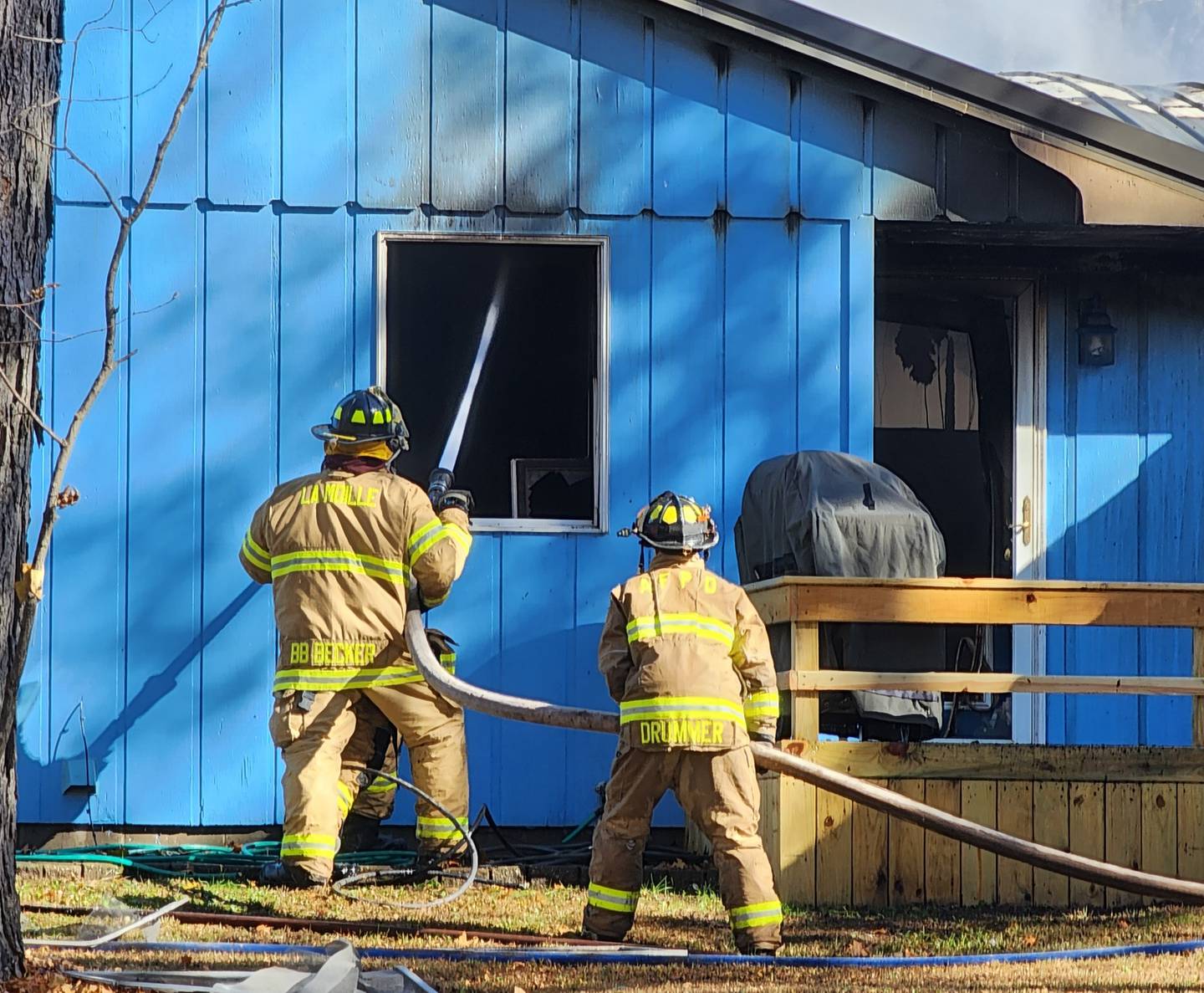 Firefighters extinguished a fire Thursday, Nov. 2, 2023, in La Moille.