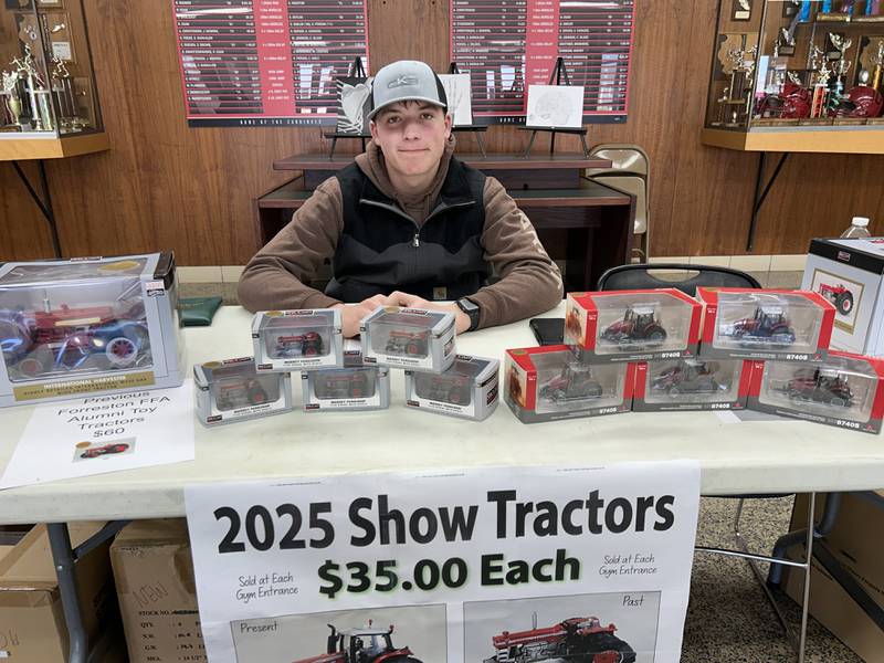 Cade Hoffman, a Forreston High School FFA member, was manning one of the tables where club members sold this year’s two toy tractors – 1:64 scale, Massey Ferguson 1130 with Duals and a  Massey Ferguson 8740S – at the Forreston FFA Alumni's Farm Toy and Craft Show on Saturday, March 8, 2025.