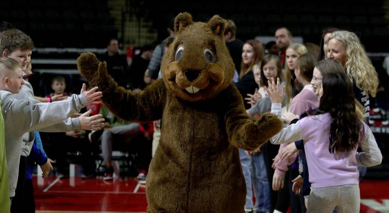 Woodstock Willie the mascot greets basketball fans. The Windy City Bulls took on the name Windy City Willies in a celebration of all things Woodstock for Saturday night’s game against the Long Island Nets at NOW Arena in Hoffman Estates.