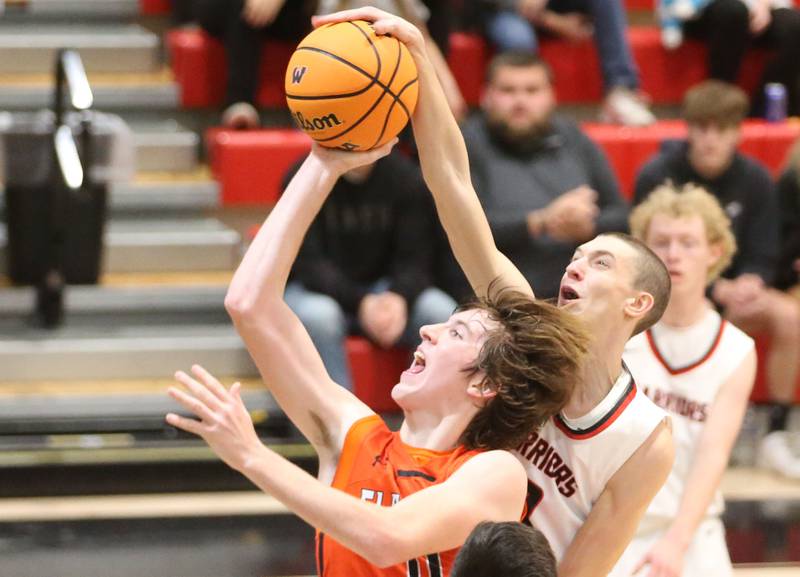 Woodland's Nick Plesko and teammate Connor Dodge react after hitting a three-point basket over Flanagan-Cornell during the Route 17 Classic Tournament on Wednesday, Nov. 27, 2024 at Woodland High School.