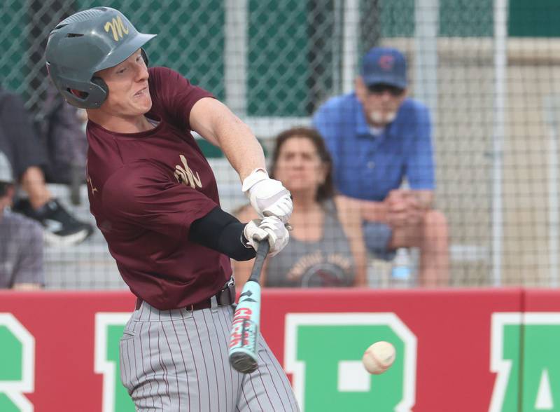 Morris's RJ Kennedy makes contact with the ball on Friday, April 17, 2026 at Huby Sarver Field in the L-P Athletic Complex in La Salle.