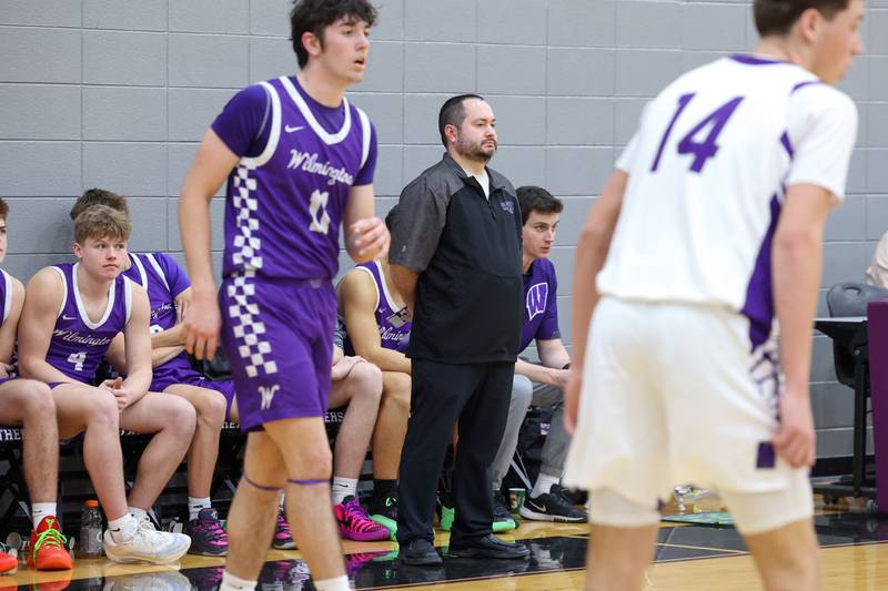 Wilmington head coachDoug Krop watches the game during Wilmington's 60-35 victory over Manteno on Tuesday, Feb. 17, 2026.