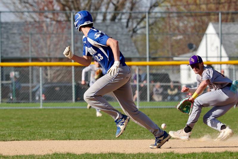 Princeton's Noah LaPorte checks to see Mendota short stop Braden Freeman make a play on a ground ball Monday at Prather Field. The Tigers won 6-2.