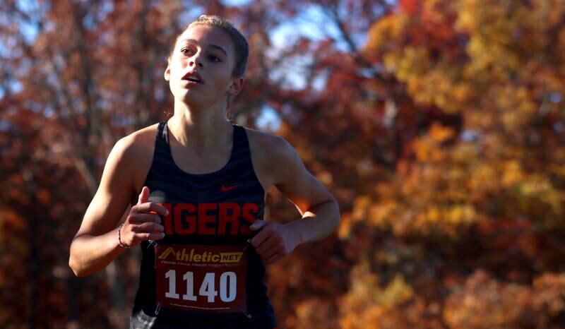Crystal Lake Central’s Hadley Ferrero runs in a Class 2A Sectional Cross Country Meet at Emricson Park in Woodstock Saturday.