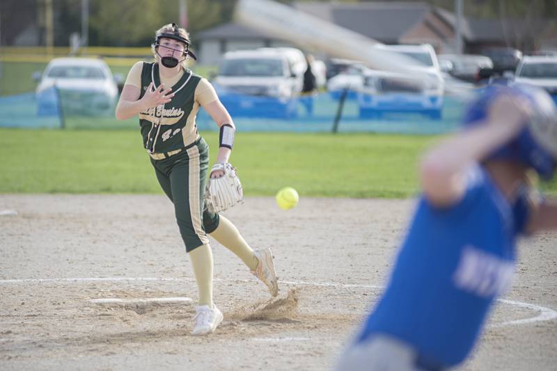 St. Bede’s Reagan Stoudt fires a pitch against Newman Wednesday, May 4, 2022.