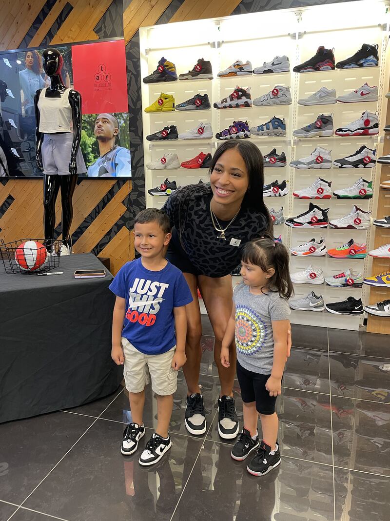 Basketball and style unite: Isabelle Harrison, The Athlete's Foot Chicago Ambassador, at the Gurnee Mills store event.