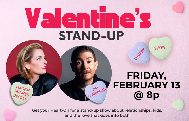 Celebrate Valentine's Day with live comedy at Raue Center for the Arts in Crystal Lake Friday, Feb. 13, 2026.