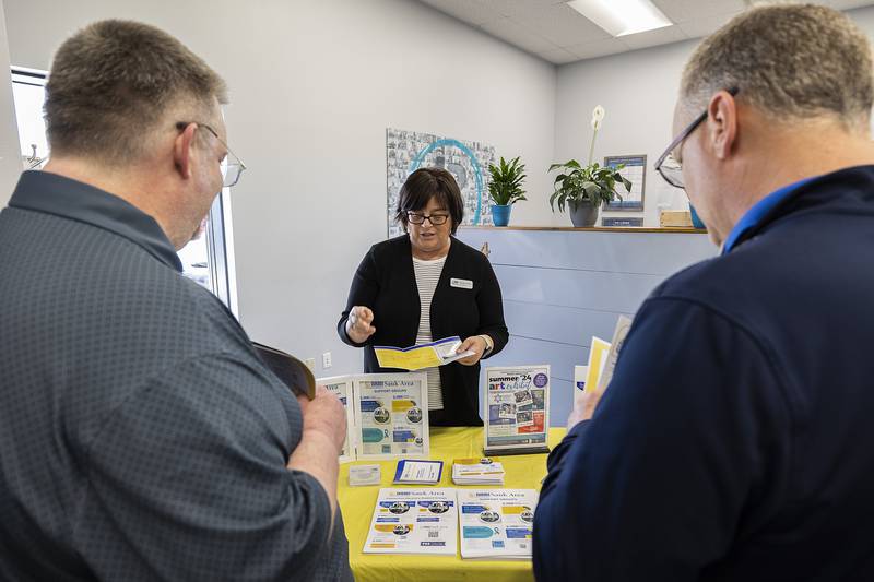 Maggie Wike, co-president for the National Alliance for Mental Illness of the Sauk Valley, speaks about the organization’s efforts Friday, April 12, 2024 during an open house for NAMI’s new office in Sterling.