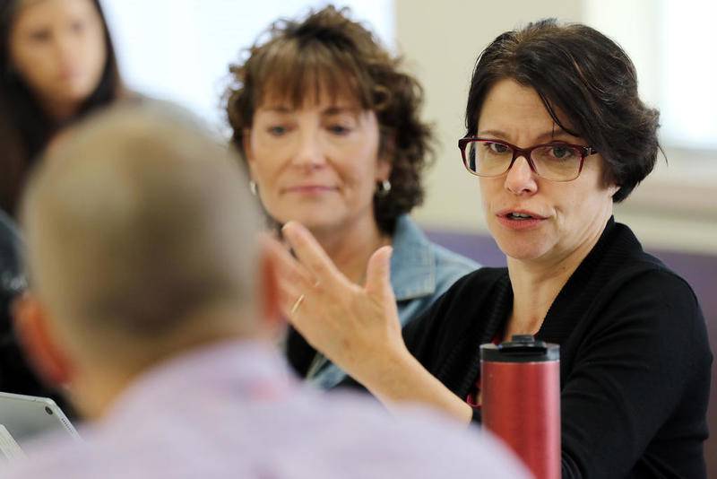 State Rep. Suzanne Ness (right), then a McHenry County Board member, speaks during a Sept. 26, 2019, presentation to a McHenry County Board committee at the McHenry County Administrative Building in Woodstock.