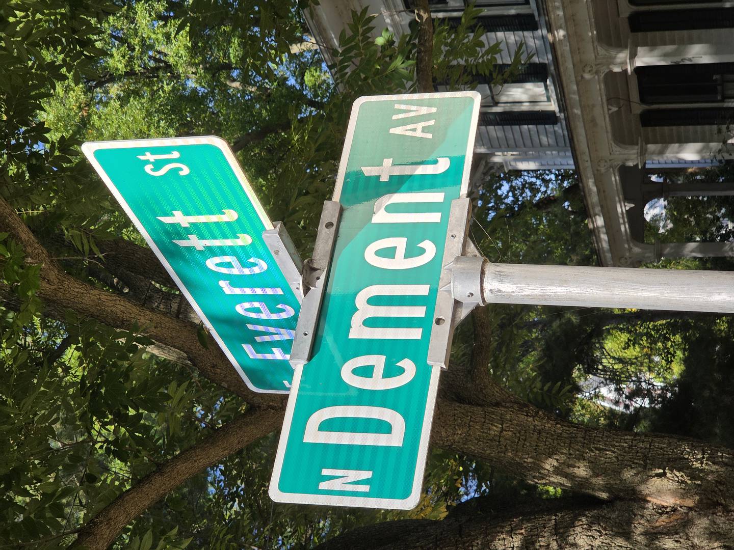 The intersection of Everett Street and Dement Avenue in Dixon is shown.