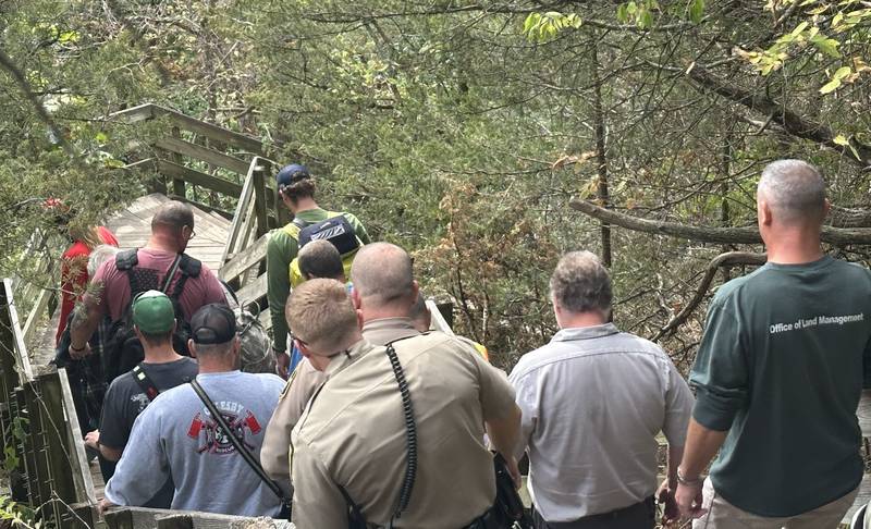 Utica and Oglesby firefighters respond to Starved Rock for a rescue on Wednesday, Oct. 15, 2025 at Starved Rock State Park.