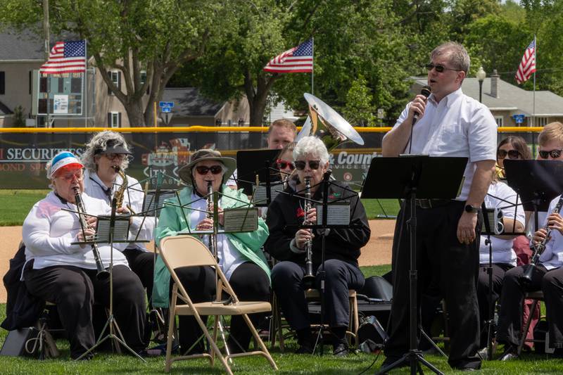 Brandon Czubowski of the Peru municipal band performs at the annual Memorial Day service on Monday, May 26, 2025 at Washington Park in Peru.