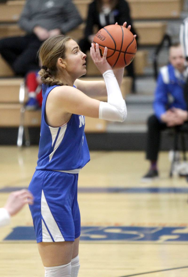 Wheaton North’s Zoey Bohmer shoots the ball during the Class 4A St. Charles North Regional final against St. Charles North on Thursday, Feb. 16, 2023.