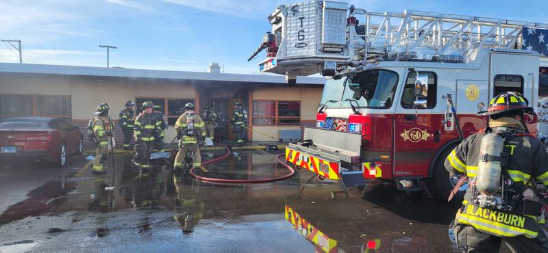 Joliet firefighters put out a fire at the Fenton Motel, in 2500 block of West Jefferson Street on Monday, Feb. 19, 2024.