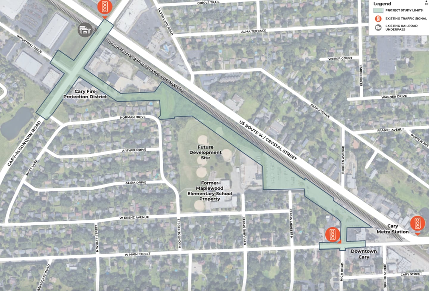 A map of the Maplewood Access Road extension project in Cary.