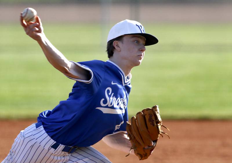 Woodstock’s Sam Chapman during a Kishwaukee River Conference baseball game against Woodstock North Tuesday, April 18, 2023, at Emricson Park.