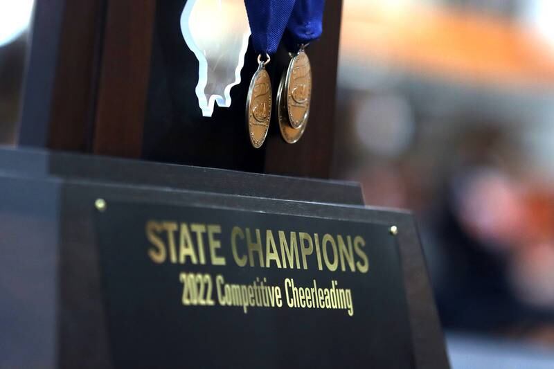 Crystal Lake Central held a celebration Sunday in their gymnasium after the Tigers on Saturday won the IHSA state title in Competitive Cheerleading-Medium Team at Grossinger Motors Arena in Bloomington.