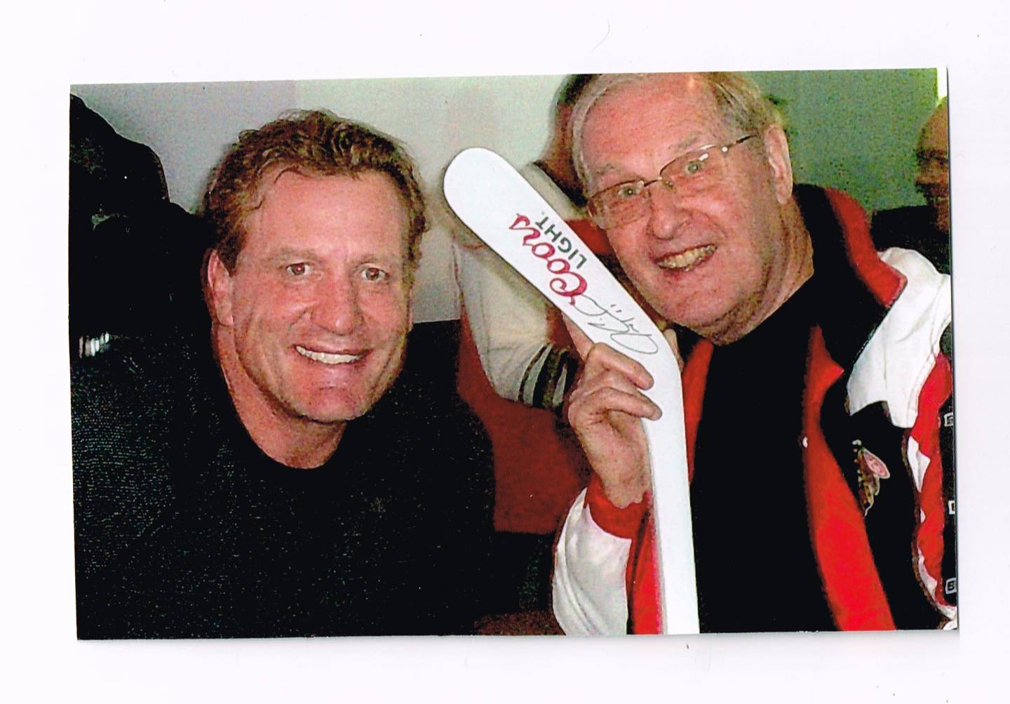 Charles Berndt, right, meets former Chicago Blackhawks forward Jeremy Roenick at Halftime Bar & Grill in Johnsburg. Photo Provided by Charles Berndt