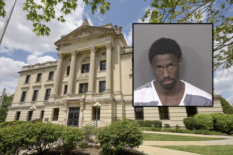DeKalb police arrested Padre L. Bibbs, 29, on Wednesday, June 26, 2024, court records show. Bibbs is charged with armed violence. (Inset photo provided by DeKalb County Jail)