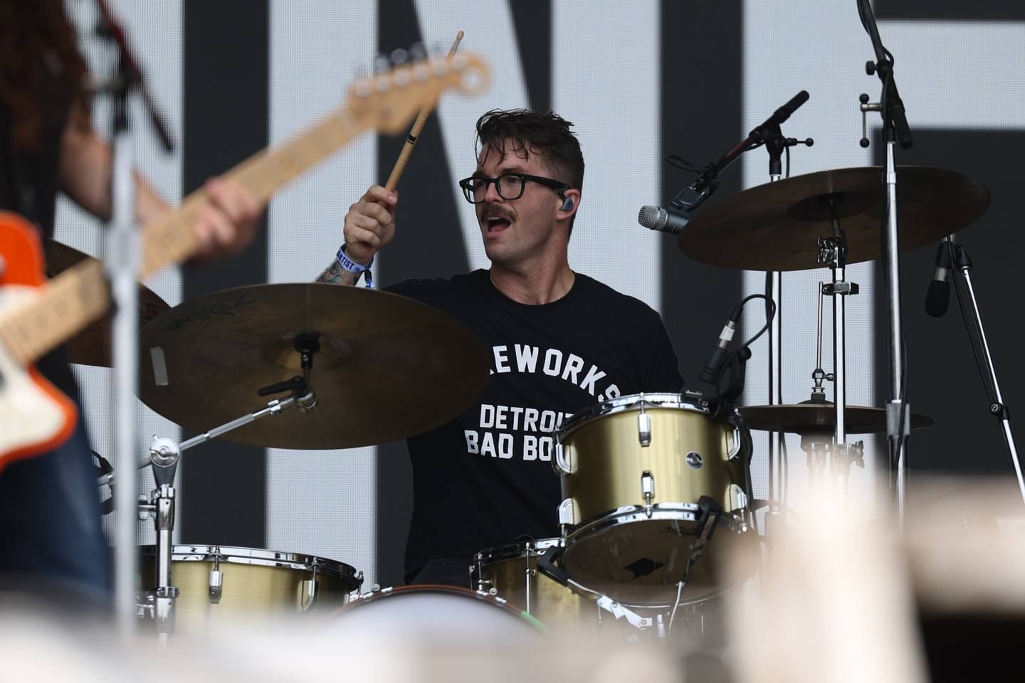 Sincere Engineer’s Adam Beck, of Highland Park, plays drums on the Bud Light stage at Lollapalooza on Friday, Aug. 4 in Chicago.