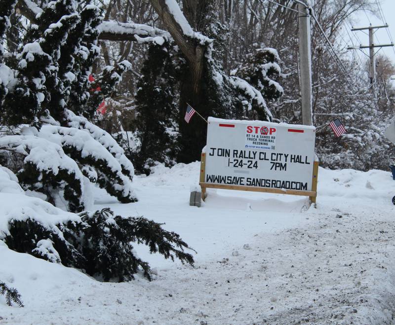 A sign along Sands Road in Crystal Lake protesting against the NVA rezoning.