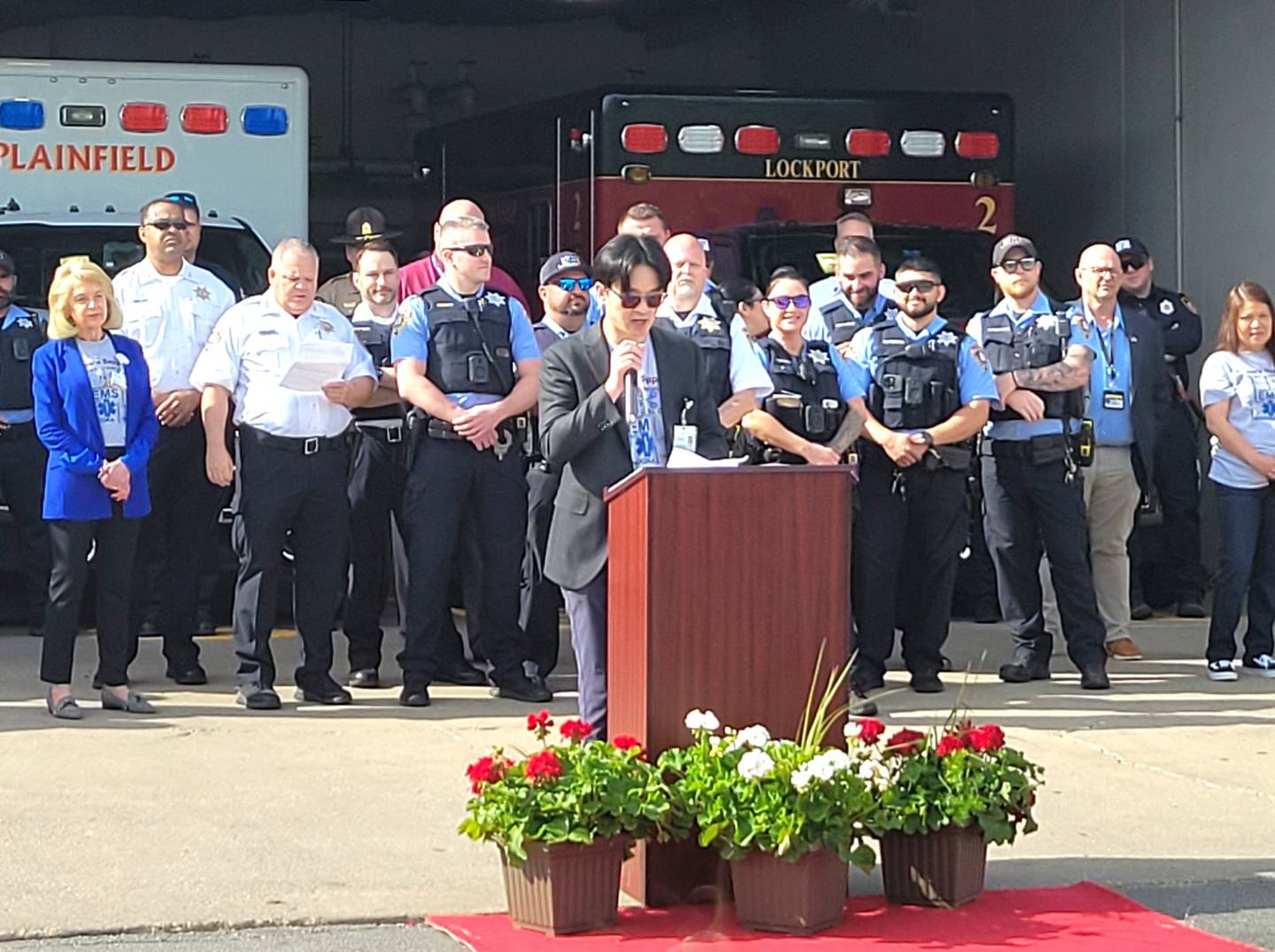 Dr. Daewon Kim, Medical Director for the Emergency Department at Saint Joseph's Medical Center speaks at the "Salute to Nurses" event after being named Physician of the Year. 
Wednesday, May 7, 2025.