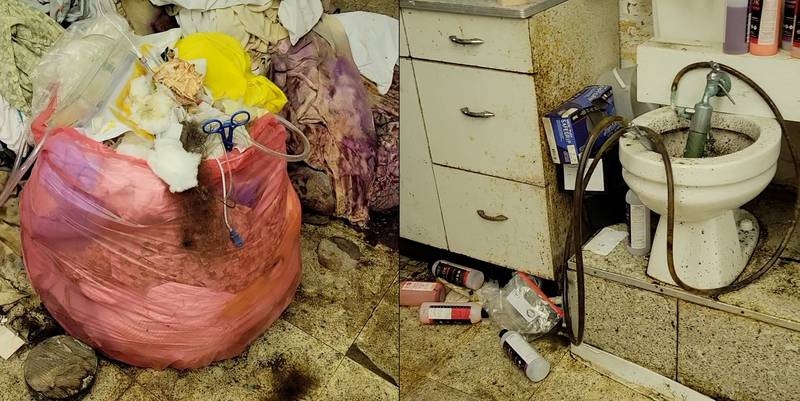 Screenshots from a video show leaky pipes, piles of trash and generally filthy conditions in what a source identified as the embalming room of the Moran Queen-Boggs Funeral Home in Centralia. The source who provided the video requested anonymity due to safety concerns. The funeral home’s director, Hugh Moran, would not confirm its authenticity.
