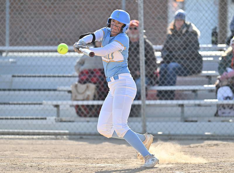 Joliet Catholic's Madison Patrick swings at a pitch during the non-conference game against Joliet West on Thursday, March. 21, 2024, at Joliet.