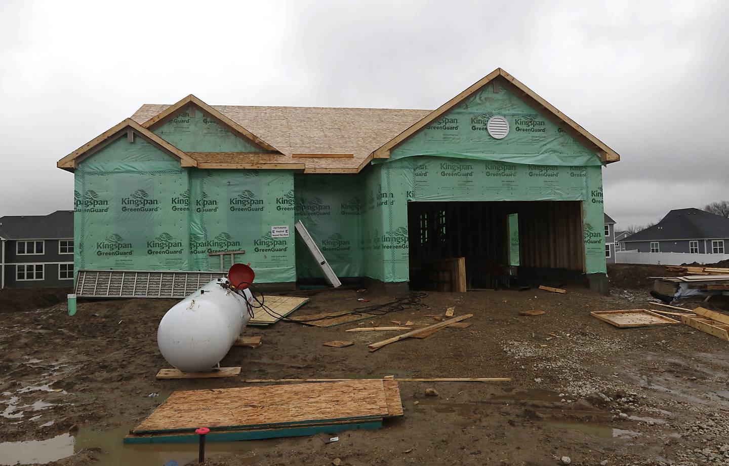 A new home under construction on Ardmoor Drive in the Woodlore Estates subdivision in Crystal Lake on Thursday, Jan. 19, 2023.