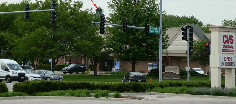 A demonstration of what the 100-foot Verizon Wireless cell tower – disguised as a pine tree – would look like if allowed to be built on two parcels at 1800 W. State St., Geneva. Aldermen unanimously rejected the request for a zoning amendment to allow the tower.