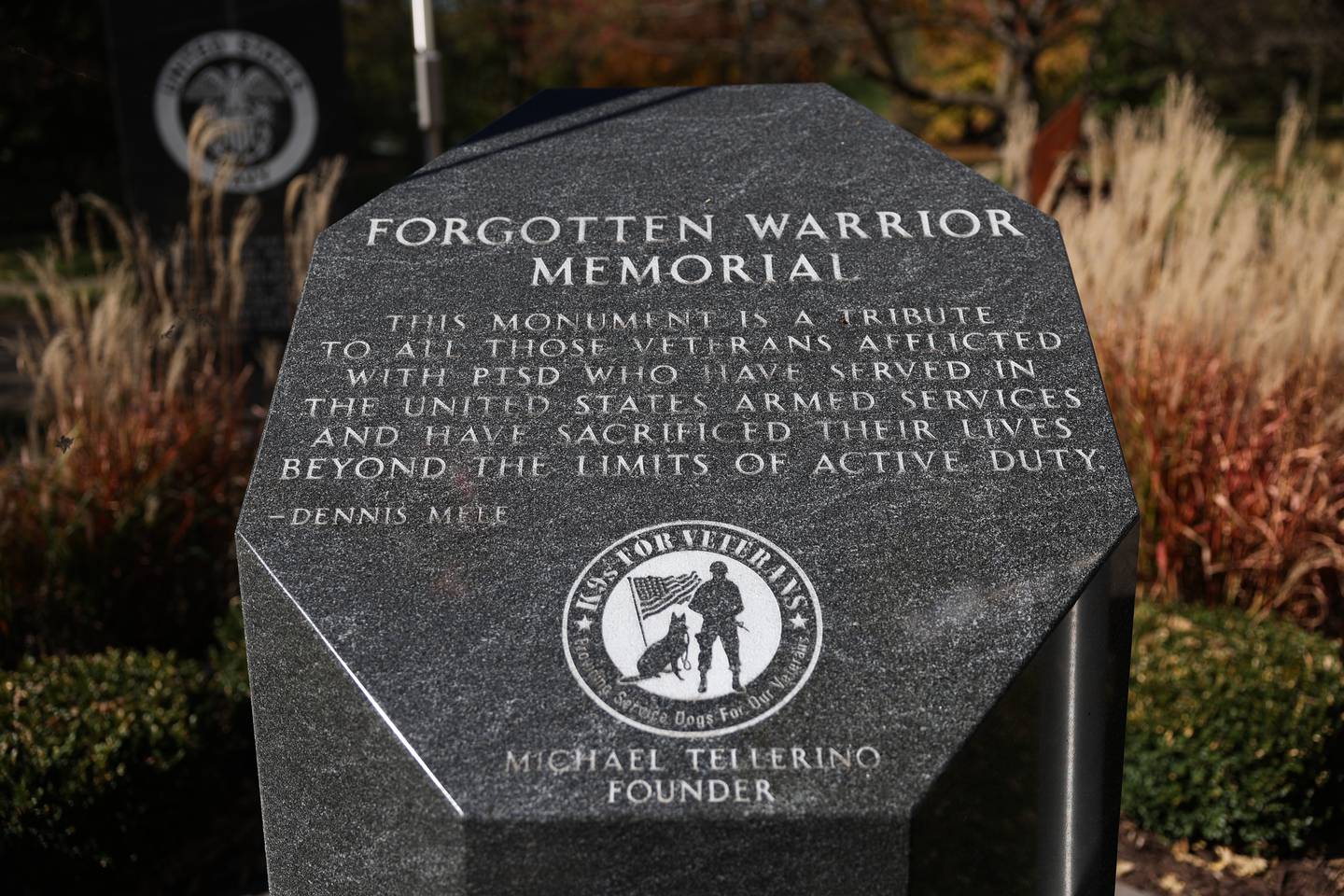 Forgotten Warrior Memorial in Channahon was founded by Michael Tellerino of the K9s For Veterans.