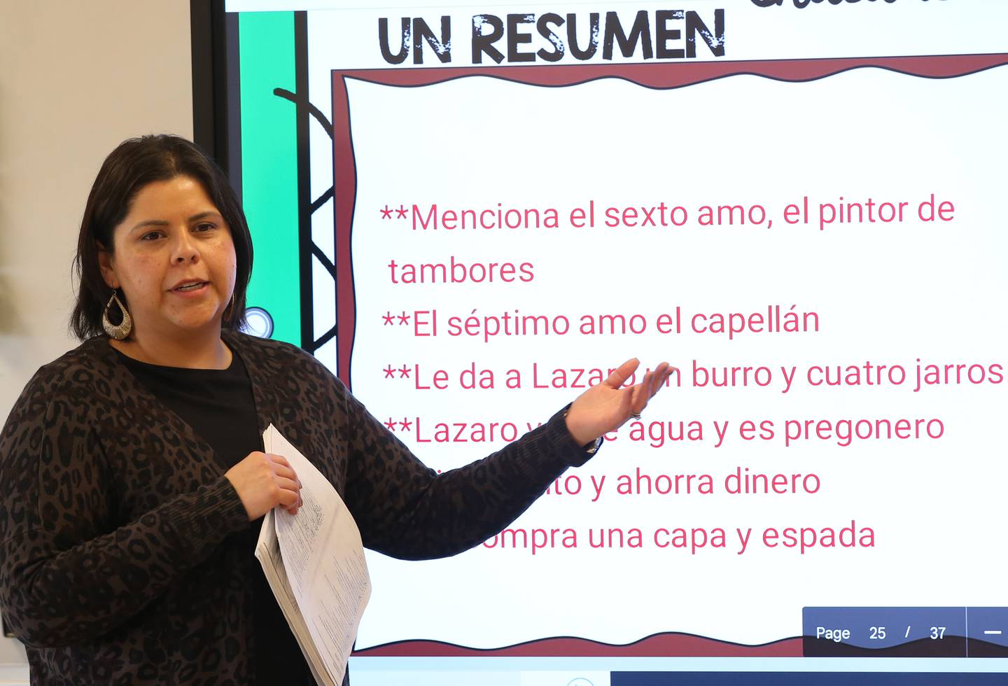 Adrianne Espinoza-Zamora teaches Spanish on Feb. 28, 2023, at Mendota Township High School.