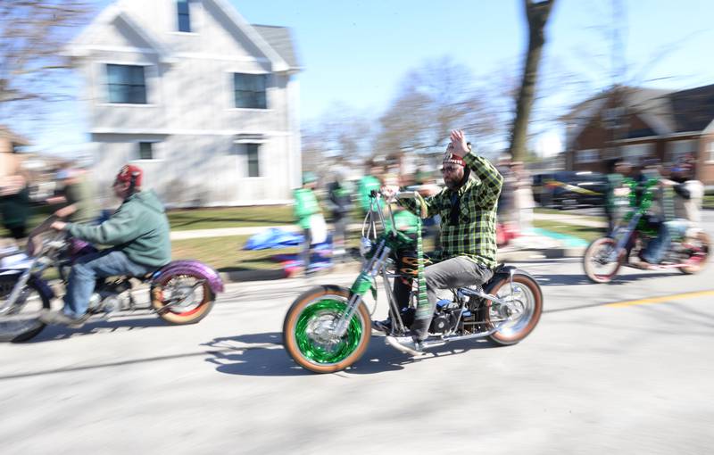 Medinah Shriners drive through the Elmhurst St. Patrick's Day Parade Saturday, March 9, 2024.
