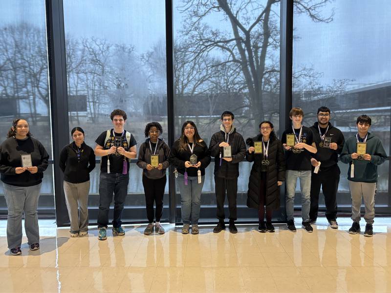 The Joliet Central Math Team finished third place overall at the JJC Invitational on March 7, 2025, earning first place in four competitions, second place in three competitions and third place in two competitions.
