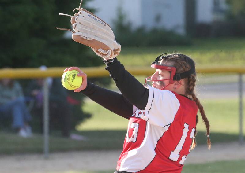 Earlville relief pitcher Riley Kelly lets go of a pitch to Newark during the Class 1A Regional final on Thursday, May 22, 2025 at Indian Creek High School in Shabbona.
