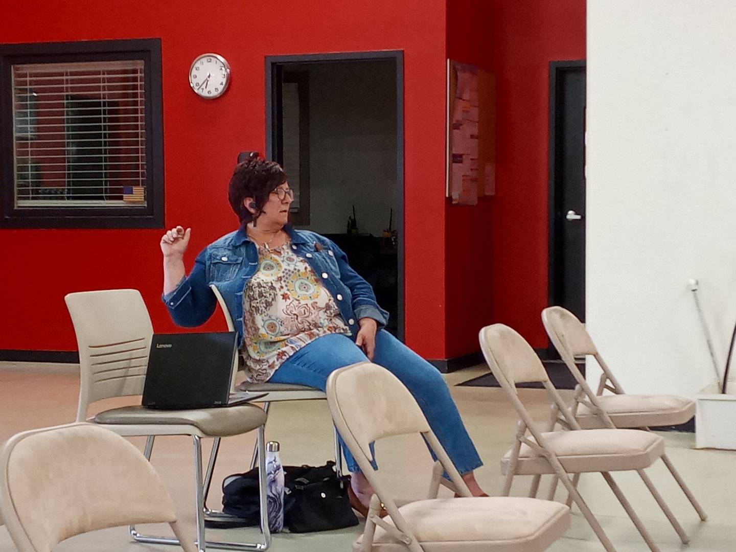 Doreen Anderson, a resident of the Fox River and Countryside Fire Rescue District, listens to a presentation Wednesday about the district’s $13 million referendum.