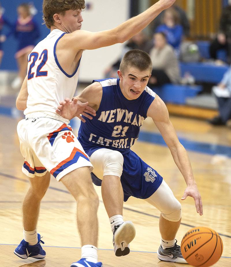 Newman’s Cody McBride works against Eastland’s Braden Anderson Tuesday, Dec. 10, 2024, at Eastland High School.