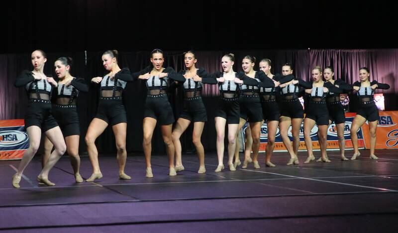 Members of the Burlington Central dance team perform during the IHSA State Dance finals on Saturday, Feb. 1, 2025 at Grossingers Motor Arena in Bloomington.