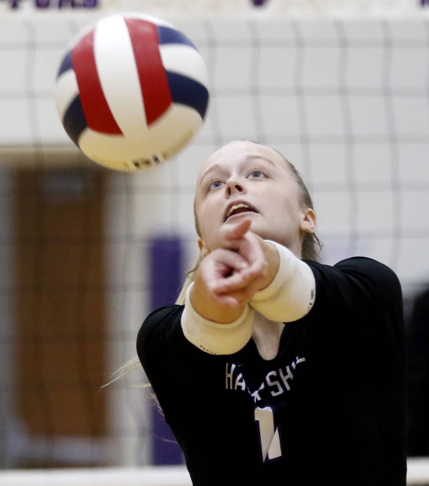 Hampshire's Jorah Rutter passes the ball during a Fox Valley Conference volleyball match against Crystal Lake Central on Tuesday, Sept. 24, 2024, at Hampshire High School.