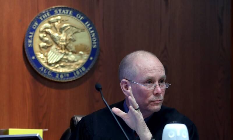 Judge Mark Gerhardt presides over a hearing for defendants Colin Scott and Michael Penkava Thursday, Dec. 16, 2021, at the Michael J. Sullivan Judicial Center in Woodstock.