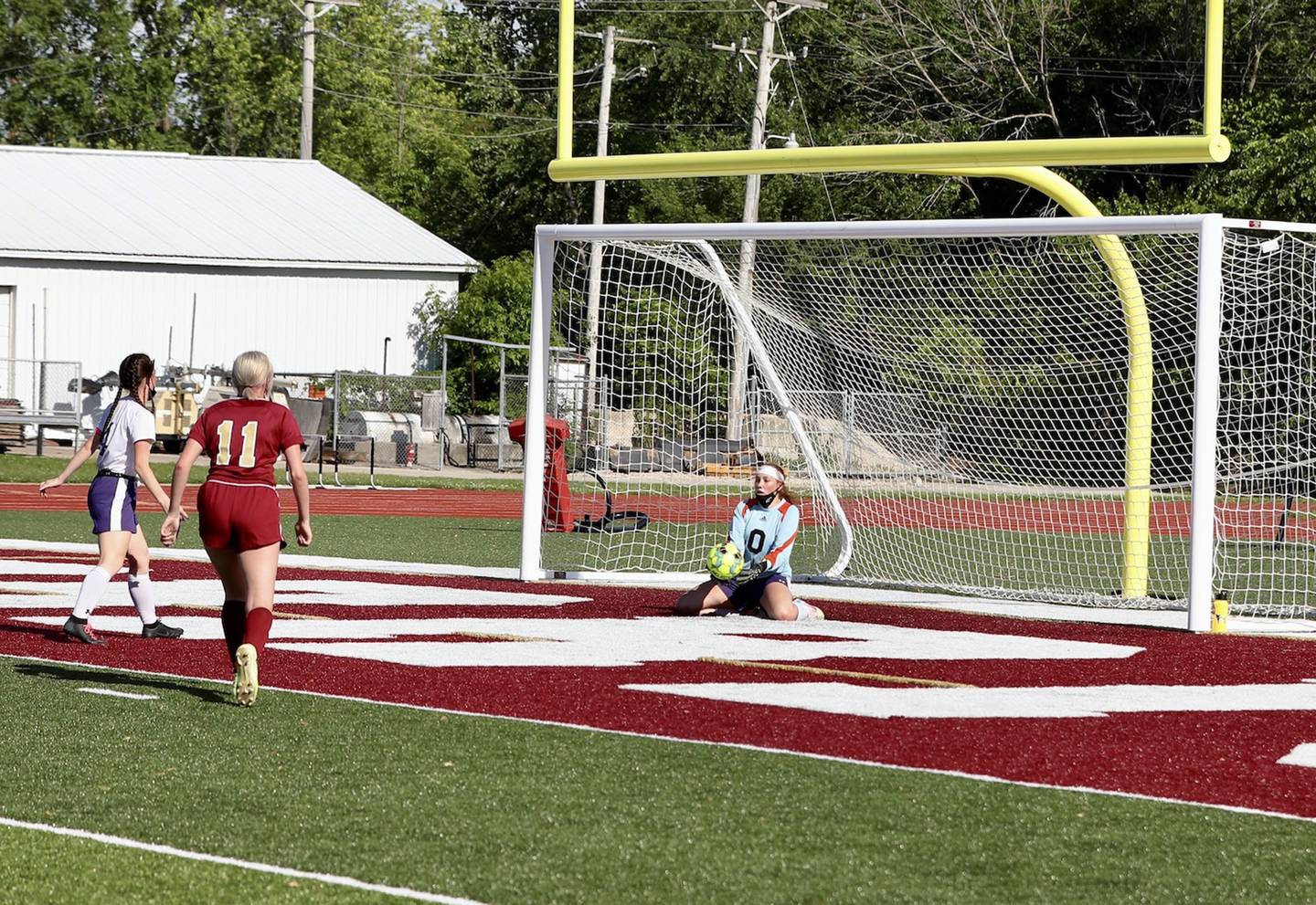 Plano goalie Ryen Foote makes a save Tuesday, June 1, 2021, in an 8-0 loss to Morris.