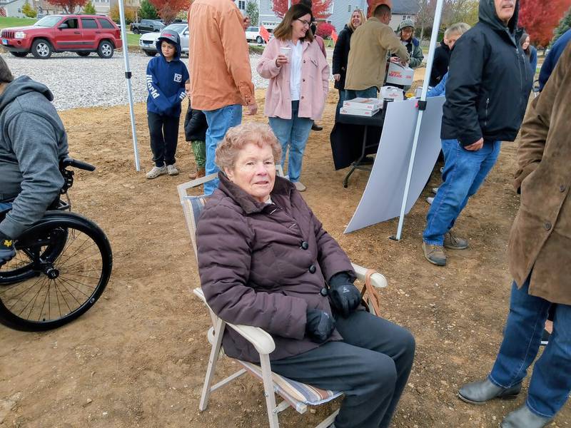 Jan Callaghan, matriarch of one of the Elburn families after whom a new street will be named, joins others Nov. 1, 2025, at a groundbreaking ceremony of the newest section of Blackberry Creek development.