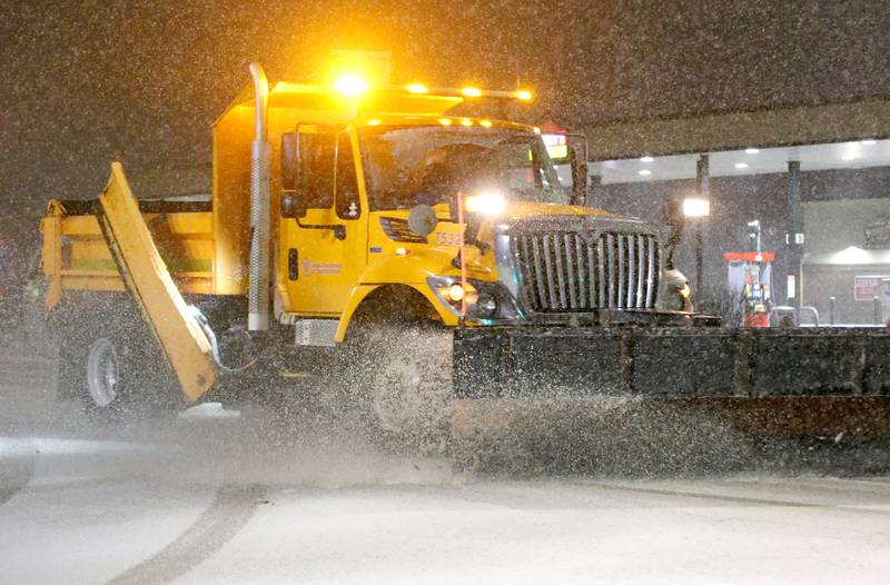 A snowplow pushes snow on North Main Street on Monday, Jan. 8, 2024 in Princeton.