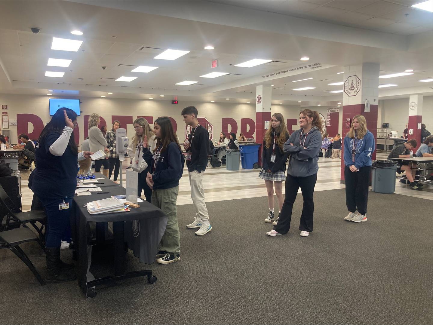 LTHS students lined up in the cafeteria to register to vote.
