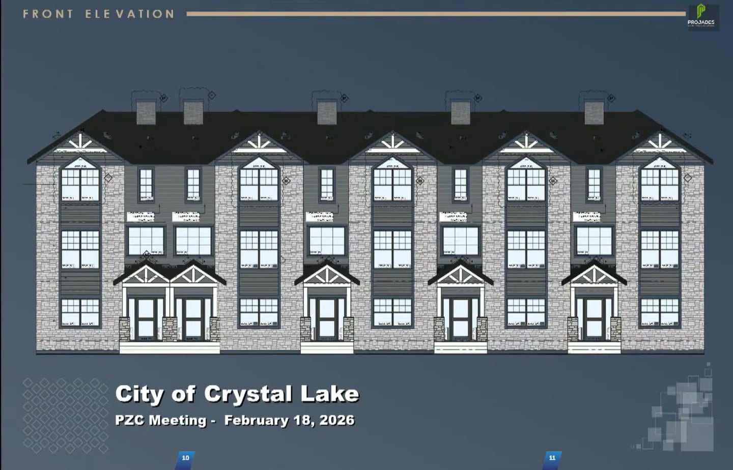 A rendering of Projades' 19 proposed townhomes in downtown Crystal Lake off Grant Street.